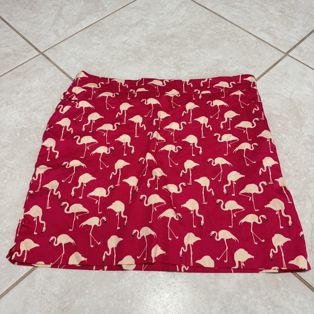 Royal & Awesome Skirt Womens 10 Red Flamingo Print Golf Cotton Stretch Casual